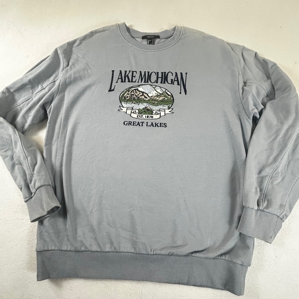 Forever 21 Sweatshirt Women Small Blue Lake‎ Michigan Great Lakes Gorpcore